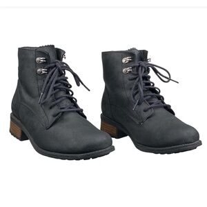 UGG Denhali Black Lace-Up Ankle Boots with Low Block Heel